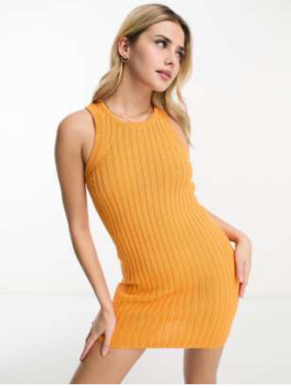 ASOS Ribbed Sleeveless Mini Dress in Orange